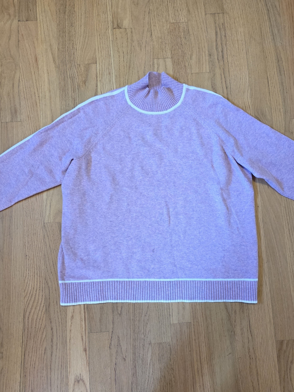 J. Jill Pink And White Turtleneck Sweater with White Trim